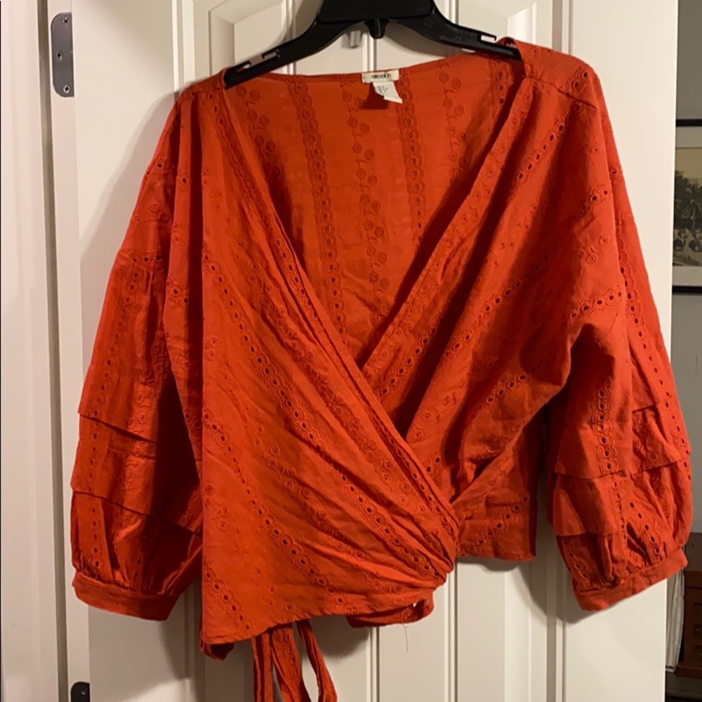 Eyelet Lace Crop Top - Wrap Shirt